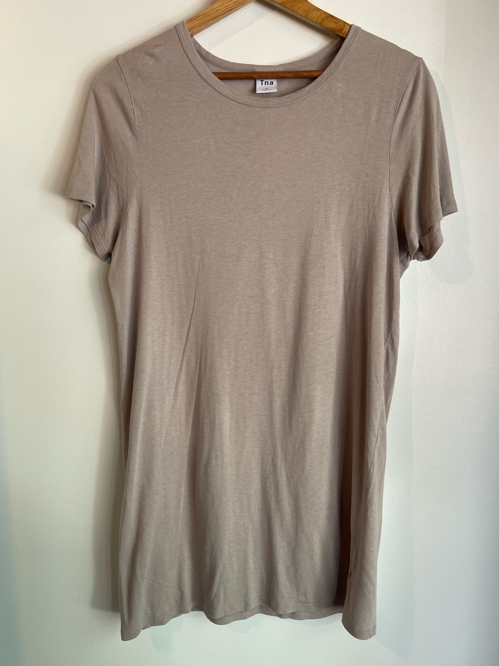 Aritzia Tna Beige Taupe Short Sleeve T-Shirt Dress Cotton Modal Size Medium M